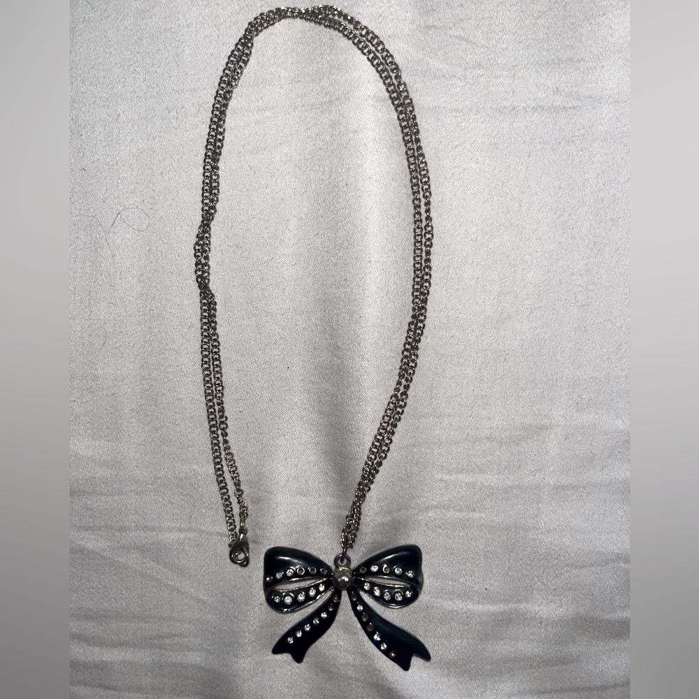 Long Black Bow Necklace